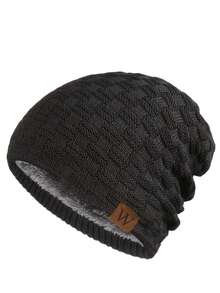 1pc Men's Knitted Hat, Cap With Fleece Lining, Thick Warm Ear Protection Beanie For Autumn/Winter Autumn Decor