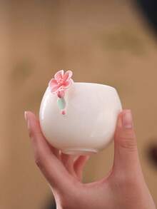 1 件手工陶瓷花纹理茶杯，日常使用茶杯，下午茶杯，单人聚会杯