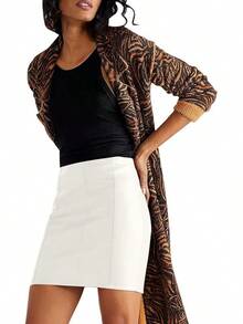 Womens Faux Leather Skirt Elastic High Waisted Bodycon Pencil Mini Skirts With Shorts 2025 - 白色 - 查看 5