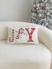 1 pièce Housse de coussin brodée avec Père Noël et bonhomme de neige, décoration de maison pour chambre à coucher, salon, fête - Multicolore - Voir 12
