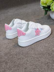 1 Pair Kids Versatile Hook And Loop Breathable White Sneakers With Embroidered Bow, Chinese Knot Decor, Fashion Casual Flat Shoes For Girls And Boys - 粉色 - 查看 10