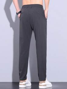 Men's Solid Color Pocket Casual Commuter Tapered Pants - Dark Grey - View 5
