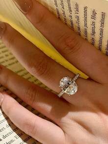 奢华欧美四爪仿莫桑石钻石戒指，椭圆形鸽蛋形，女士 - 彩色 - 查看 2