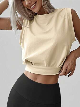 Stylish Solid Color Casual Sports Crop Top