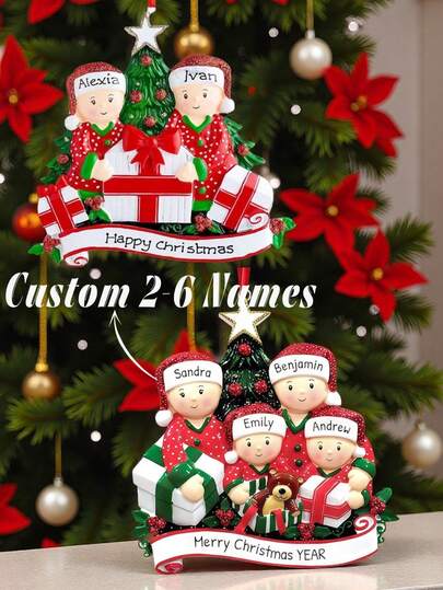 1pc Personalized Wooden Christmas Tree Ornament, Family Christmas Hanging Decor - 2026 Customized Christmas Ornament, Can Customize Family Member Names, Christmas Tree Decoration, Multi-Functional, Decorative, Reusable, Exquisite And Fashionable, High Quality, Colorful, Modern Style, Customizable, Ideal Gift For Her, Suitable For Tea Room, Home, Office, Anniversary And Other Occasions.