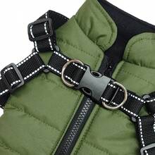 1 pezzo Giacca per animali domestici verde impermeabile e antivento, con cerniera anteriore e strisce riflettenti, imbracatura per il petto per gatti e cani, cappotto per l'esterno per l'inverno - Verde - Visualizzare 7