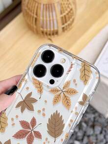 Autumn 1pc INS Style Maple Leaf Pattern Transparent Air Cushion Soft Phone Case, Anti-Slip Full Coverage Phone Case Compatible With IPhone 11/12/13/14/15 Pro Max - Multicolor - View 4