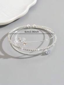 1pc Minimalist Copper Rhinestone Flower Shaped Round Zirconia Open Bangle Bracelet, Suitable For Daily Wear
