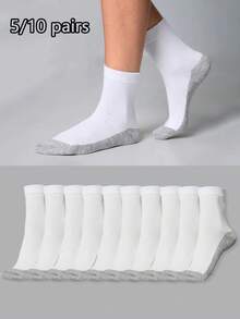 5/10 pares de calcetines de media caña blancos lisos para mujer, cálidos, transpirables, suaves y cómodos de algodón, adecuados para otoño/invierno, uso diario, deportes, oficina