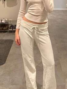 New Stylish Streetwear Outerwear Home Multi-Functional Casual Trousers With A Drawstring Waist And Straight-Leg Drape - 米色 - 查看 5