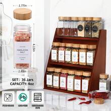 Empty Spice Jars With Label Pack (12x Bamboo Lid Glass Jar). Small 6oz Spice Storage Bottles.