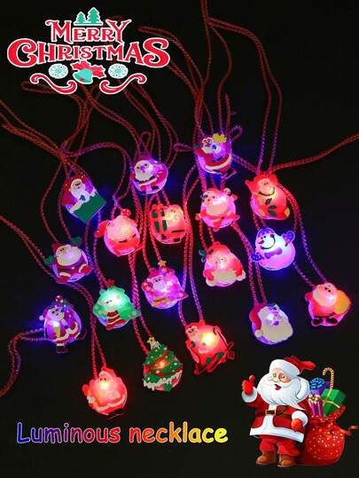 12件套LED圣诞卡通项链套装，包含圣诞老人、圣诞树、驯鹿和雪人，适用于毕业典礼、婚礼、派对、生日等场合，可用作派对装饰、发光饰品、派对礼品袋填充物、节日配饰、派对礼物、户外游戏、荧光派对用品、圣诞装饰、生日礼物、摄影道具（款式随机）