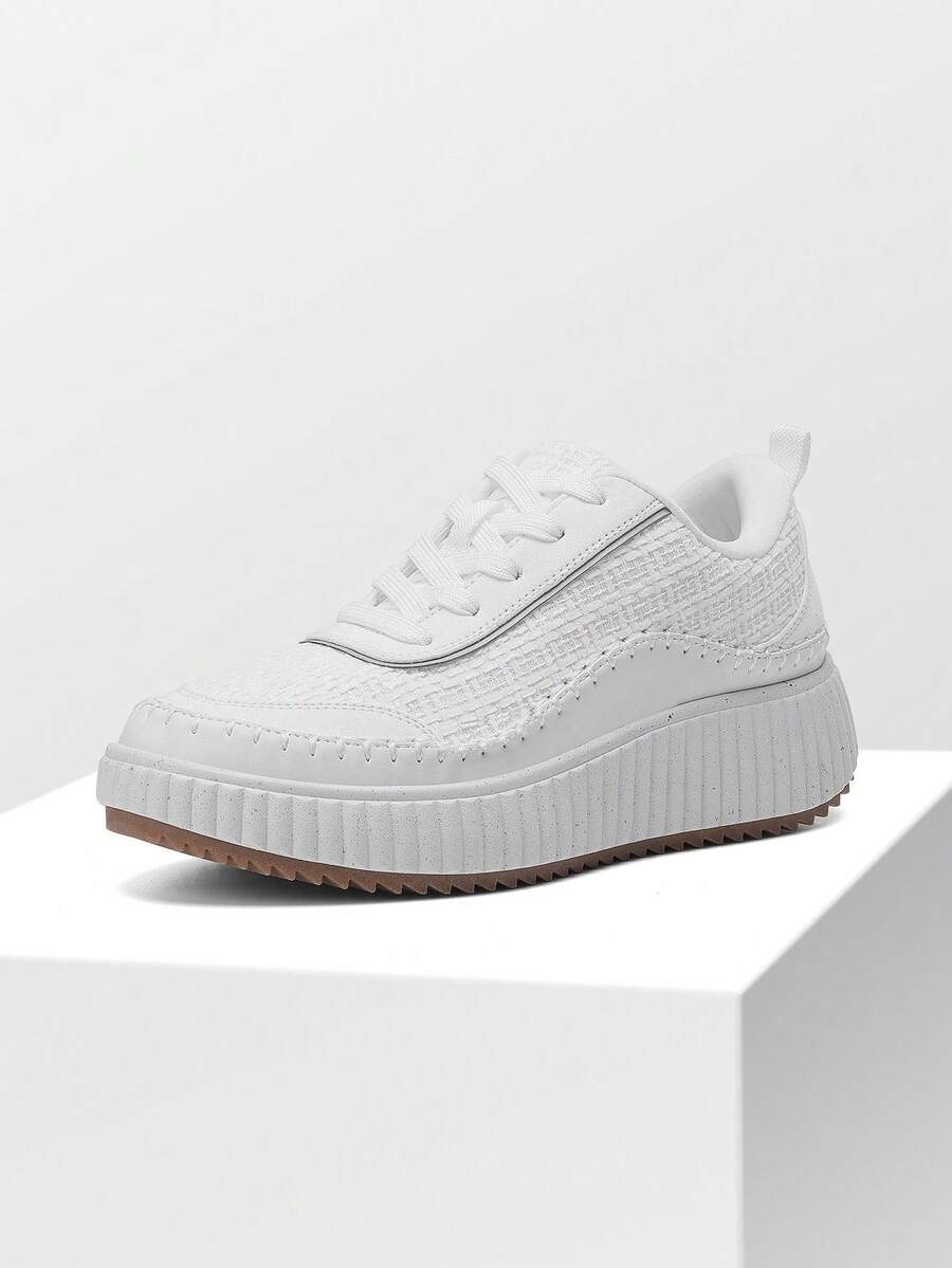 Women Platform Casual Sneakers Thick-Sole Woven Style Fashion Comfortable Wedge Sneakers Autumn Winter Outdoor Sport Shoes - trắng - Xem 1
