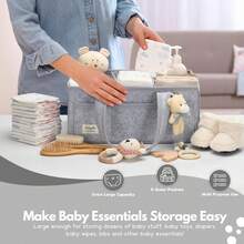 1pc Diaper Caddy Organizer With Handle, Baby Shower Gifts Basket Bag, Registry Search Must Haves Items, Newborn Girl Boy Nursery Storage Organizer, Baby Bag Essentials, Car Diaper Caddy Cart - Xám - Xem 5