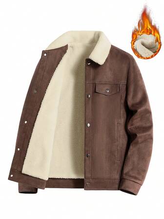 1 pièce Veste thermique doublée de couleur unie simple pour homme, mode et polyvalente pour l'automne/l'hiver