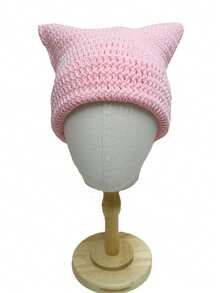 1pc Unisex Hand Knitted Cute Striped Cat Ear Beanie Hat, Autumn Winter Warm Ear Protective Handmade Striped Ski Mask Street Fashion Hip-Hop Couple Headwear - Multicolor - View 33