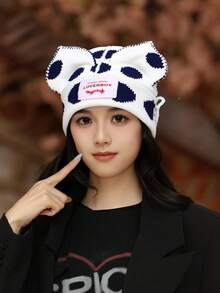 1pc Cat Ear Knitted Hat, Fashion Versatile, Breathable, Suitable For Cycling, Hiking, Outdoor Activities