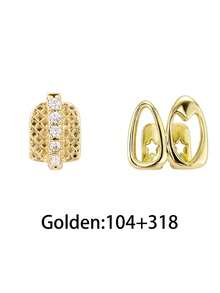 2pcs Hollow Golden Side Tooth Decor Niche Design Double Hollow Heart Shaped Teeth Decor Hip Hop Punk Style For Women, Music Festival, Party, Holiday, Couples Gift