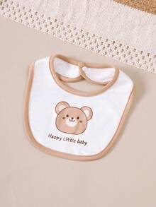 3件套新生儿婴儿连脚连体衣+围兜，可爱休闲小熊图案设计，秋冬季 - 彩色 - 查看 3