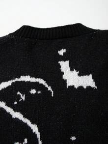 ANDREILEE Men's Casual V-Neck Printed Long Sleeve Sweater, Loose Fit Streetwear Style, Versatile For Spring, Autumn, Winter - Black - View 9