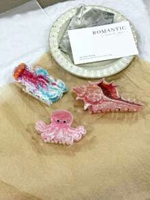 1pc Cute Ocean Creature Seashell, Jellyfish, Lobster Shaped Hair Claw Clip, New Design, Suitable For Bun Hairstyle Decoration, Holiday Gift Fall Winter Hair Clip Hair Accessories For Women For Vacation Outfits Woman Elegant Hair Clutch