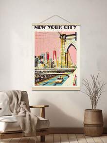 1 tấm tranh canvas phong cách cổ điển thành phố New York, hình ảnh cầu Brooklyn theo phong cách retro, tranh trang trí tường New York cổ điển, thích hợp cho phòng khách, phòng ngủ, văn phòng tại nhà - Không khung - Nhiều màu - Xem 9