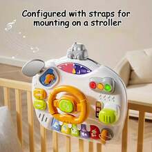 Juguete de cochecito de bebé en miniatura, volante de juguete para el asiento trasero de niños con diseño de dibujos animados, asiento de coche de simulación educativa con patas de mesa desmontables, con luz y sonido, adecuado para niños de 1 a 3 años, regalo ideal (baterías no incluidas)