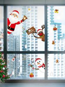 43 件圣诞雪花玻璃窗贴，圣诞贴花装饰节日雪花圣诞老人驯鹿雪人贴花，圣诞装饰贴纸，节日排队装饰，圣诞节