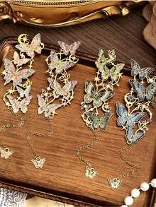 1pc/4pcs Metal Bookmark Butterfly Hollow Out Book Page Clip Pendant - Multicolor - View 4