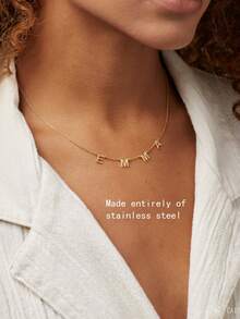 1pc Customized Simple Letter Name Necklace, Personalized Stainless Steel Initial MAMA Pendant Necklace, Ideal Gift For Girlfriend, Mom, Family, Friend, Daughter, Anniversary, Valentine's Day, Mother's Day, Birthday, Graduation, Daily Wear, Wedding, Party