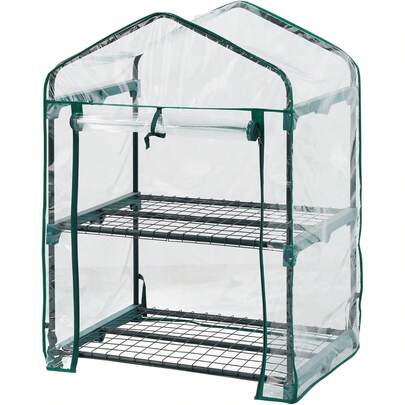 2 Tier Cold Frame With Clear PVC Cover, Roll-Up Zipped Door - Portable Greenhouse For Plants And Seedlings
