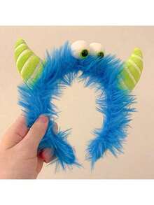 1pc Cute Monster Plush Headband, Suitable For Women - Soft And Fluffy Cartoon-Style Headband With Cute Eyes, Perfect For Washing The Face And Makeup. Available In Blue, Green, Pink And Purple. Hair Accessory, Christmas Gift, Christmas Decorative Hair Accessory, Hair Band, Hair Hoop ,Party