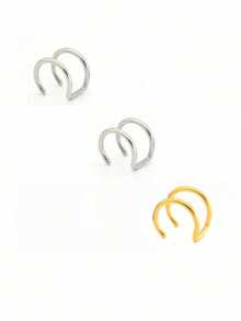 3Pcs/2Pcs/1Pc Stainless Steel Fake Lip Cuff False Lip Ring Fake Lip Nail Ear Piercing Jewelry For Women Men Clip On Ear Cuffs Fake Lip Ring Non Piercing Labret Rings - Multicolor - View 13