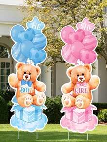 Gender Reveal Decorations 2 Sets Gender Reveal Yard Signs With Stakes - Classic Plastic Outdoor Decorations, Blue & Pink Bear/Elephant Designs, "He" & "She" Balloons, Perfect For Boy Or Girl Newborn Welcome Party, Gender Reveal Party Supplies | Classic Style Decor | Easy Setup Decorations - Multicolor - View 13