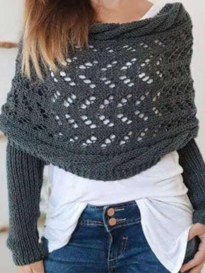 New Autumn/Winter Long Knitted Shawl Scarf, Hollow Out Extra Long Double Sleeve Shawl Cardigan For Dress