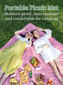 1pc Waterproof Foldable Large Picnic Mat, Checkered Beach Blanket, Suitable For Outdoor Camping, Beach, Park, Festivals, Lawn, Portable And Washable For Spring/Summer - Multicolor - View 4