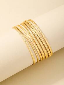 3件套简约不对称圆形金属手镯套装，优雅时尚饰品，适合日常通勤、派对、家庭聚会、约会等场合，尺码偏小