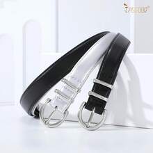 2-Pack Women's Leather Belts For Jeans And Dresses Plus Size - K-黑色+銀色 - 查看 10