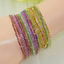 6pcs/Set Elegant 2MM Thin Rhinestone Bracelets, Crystal Glass Diamond Elastic Tennis Bracelet For Women, Suitable For Party