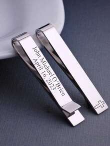 1 Set Customized Engraved Tie Clip, Personalized Cufflinks, Silver Round Cufflinks And Tie Clip Set With Letter, Stainless Steel Engraved Round Cufflinks, Suitable As Bride's Gift, Anniversary Gift Or Valentine's Day Gift For Husband - Multicolor - View 9