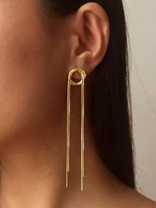 1 Pair Simple Long Tassel Earrings For Daily Wear - 金色 - 查看 2