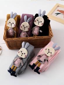 1pc Baby Tights, Spring/Autumn, Girls' Cute Rabbit & Carrot Print Stirrup Leggings, Toddler Bodysuits - Multicolor - View 6