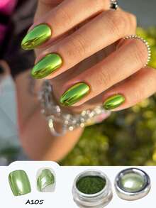 1/6 片金色高光金属钛粉美甲魔镜粉镜面金银色钛粉电镀金属闪光粉，Y2k 指甲，圣诞指甲，法式尖头指甲，万圣节指甲，绿色指甲，金色美甲 - 彩色 - 查看 21