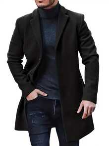 Men Lapel Neck Long Sleeve Trench Coat, Fall