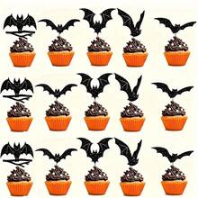 24 Pcs Halloween Cupcake Toppers, Halloween Bat Cake Decorations, Halloween Cupcake Decorations, Black Glitter Bat, Halloween Cupcake Picks For Halloween Theme Party, Bat Birthday For Halloween,Christmas Event & Party Supplies