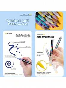 GuangNa 12/24/36/48/60/72/100/120/168/200/240/288 Colors Stylish Liquid Acrylic Marker With Personalized Soft Nib Design Colored Ink Pen For Calligraphy, Drawing And Coloring Essential Watercolor Pen - School Supplies Marker , Back To School Gifts