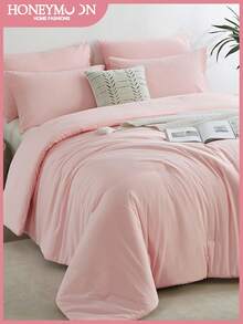 2/3pcs Luxury Soft Bed In A Bag Comforter Set, Solid Breathable Quilted Style Bedding Sets For All Season (1 Comforter & 1/2 Pillowcases), Gifts For The Family, Baby Pink