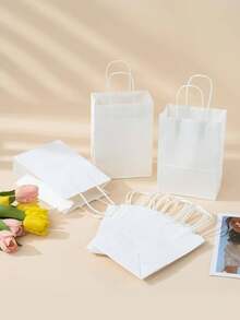 10 unidades de sacolas de presente multicoloridas com alças, sacolas de papel kraft para festas, adequadas para festas de Natal, casamentos, aniversários, comemorações, festas, faça você mesmo, 5 tamanhos - Branco - Ver 1