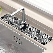 1pc Retro Pattern Texture Non-Slip Silicone Faucet Stain-Resistant Washable Drainage Pad, Patterned Floor, Kitchen Drainage Pad, Suitable For All Kinds Of Faucets In Bathroom And Kitchen. - Multicolor - View 10