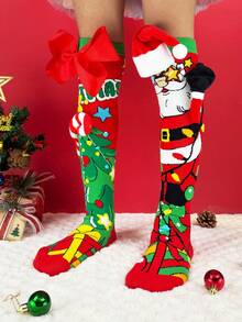 1 Pair Children's Christmas 3D Decor Over-The-Knee Socks, Suitable For Children's Christmas Party Costumes And Holiday Gifts - Red - View 5
